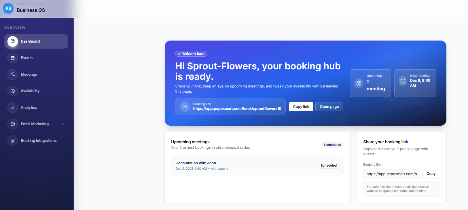 Invitee booking view