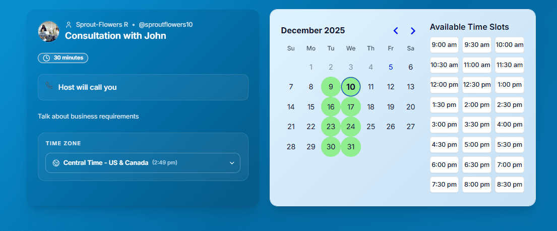 Host view for scheduled meetings